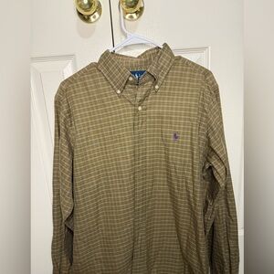 Polo Ralph Lauren Men’s Plaid Button-Down Shirt‎ Olive Green Business– Size M